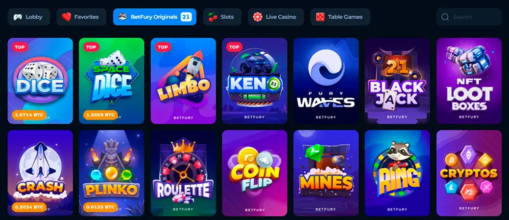 Betfury Casino Originals Games